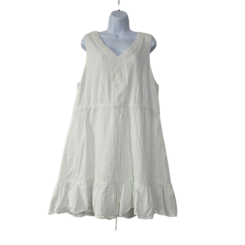 Draper James RSVP Womens A Line Dress White 1X Sleeveless Woven Tie Waist V Neck